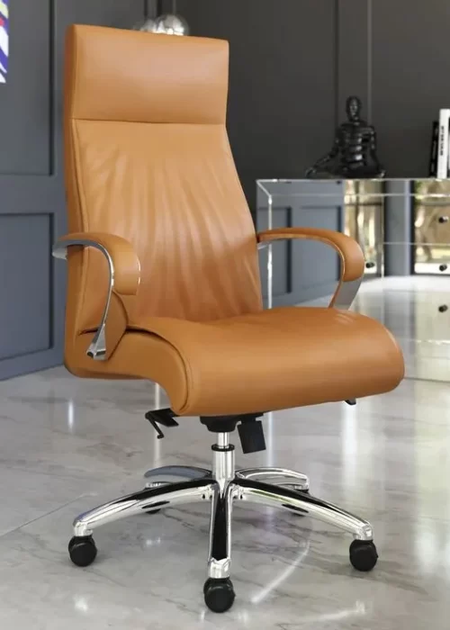 luxurious tan leather office chair with chrome accents by vlite furniture