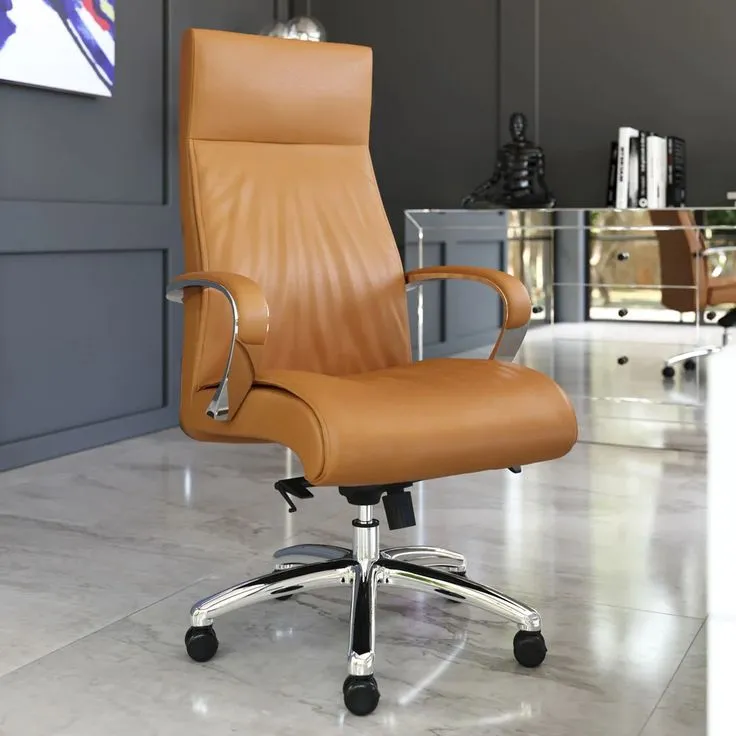 luxurious tan leather office chair with chrome accents by vlite furniture