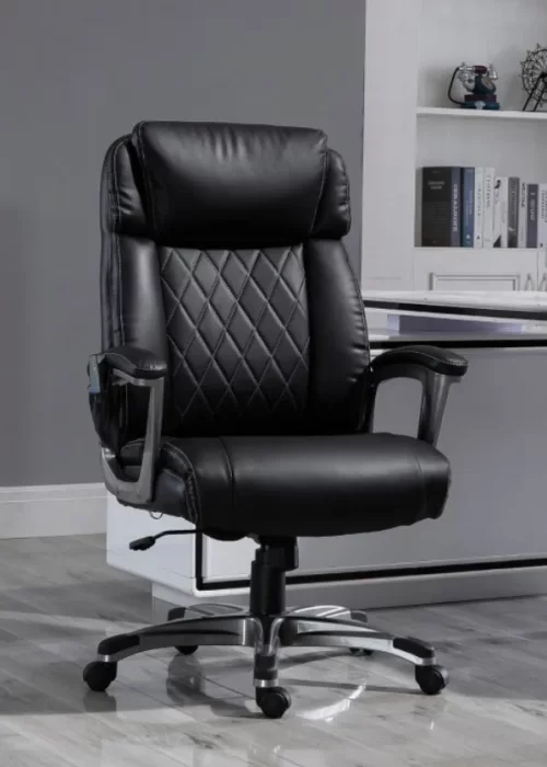 black leather office chair with diamond-stitched backrest by vlite furniture