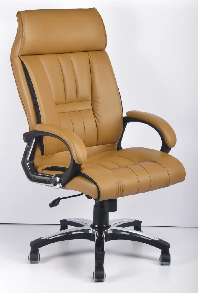 tan leather executive chair with cushioned seat and backrest by vlite furniture