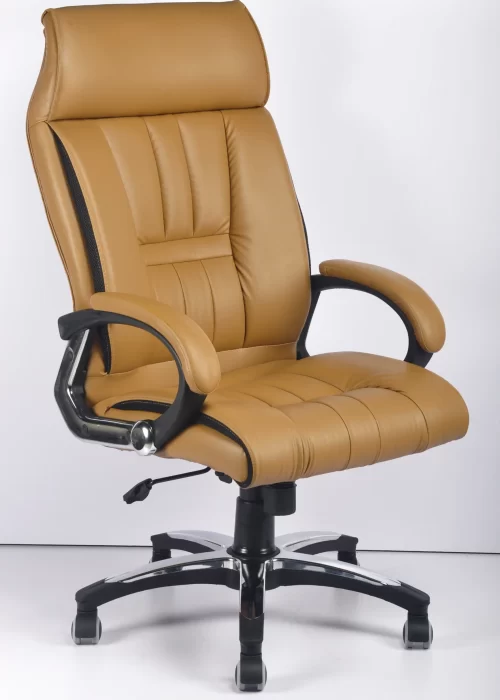 tan leather executive chair with cushioned seat and backrest by vlite furniture