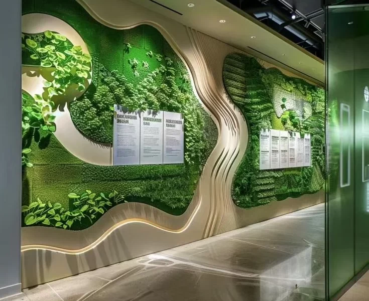 feature wall designs talking about nature and sustainability for workspace