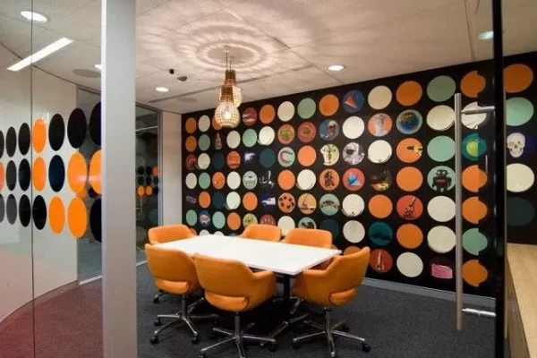 Orange wall with circle designs