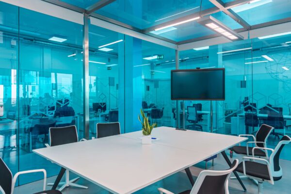 modern office meeting room with glass walls