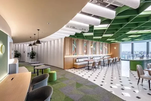 Green color office breakout area