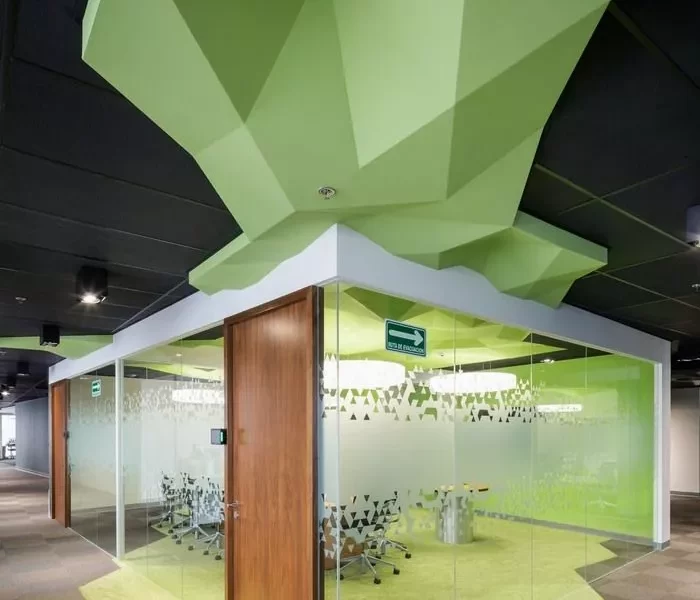 Green color office cubicle