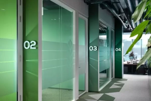 Green color office cubicles