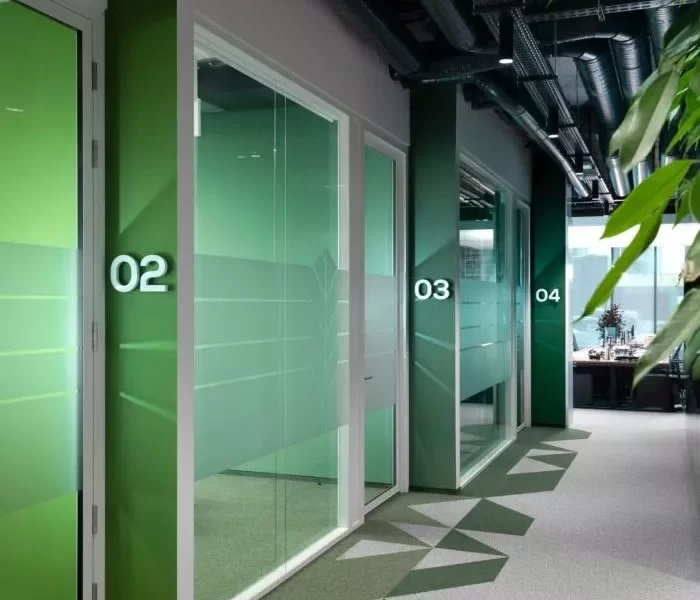 Green color office cubicles