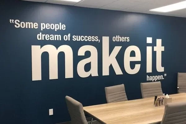 Office walls with quotes in 3D