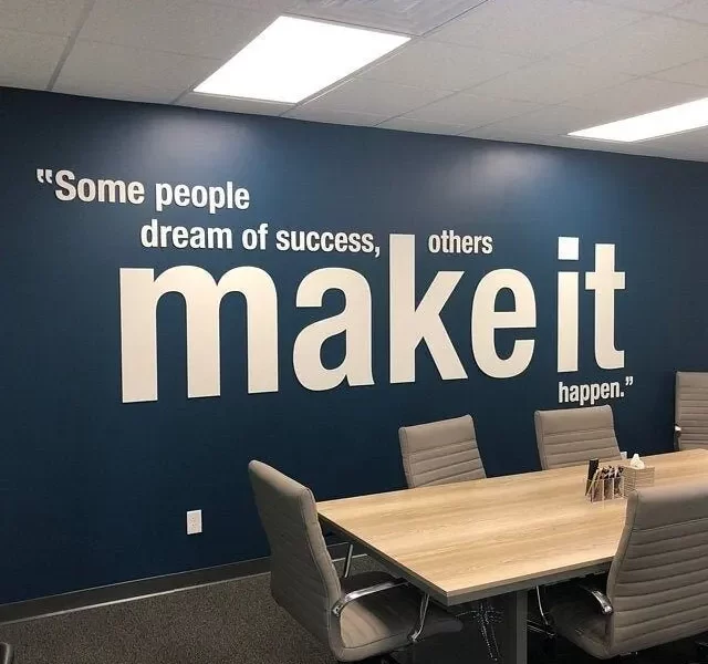 Office walls with quotes in 3D