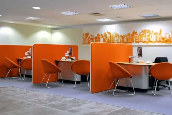 Orange cubicle partition