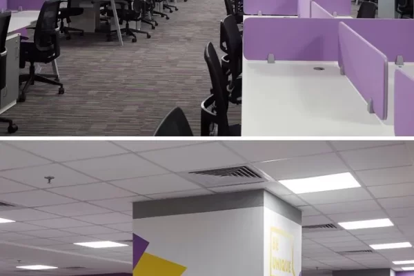 Purple color office desk partition