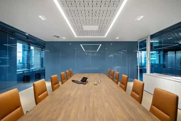 Radient color conference room with brown desk