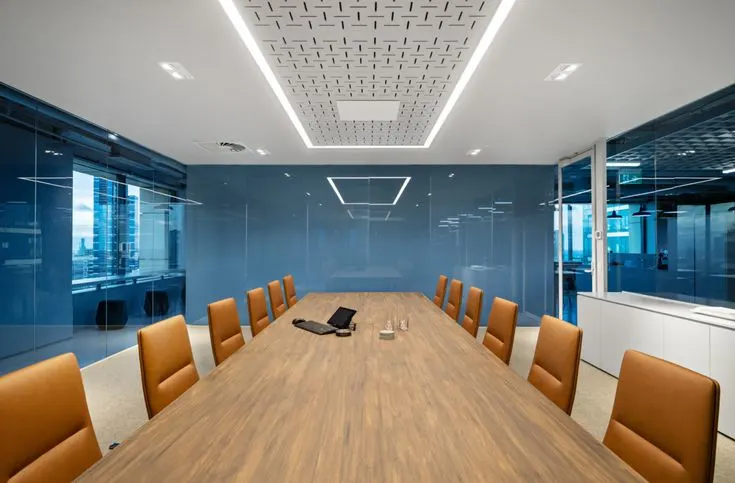 Radient color conference room with brown desk