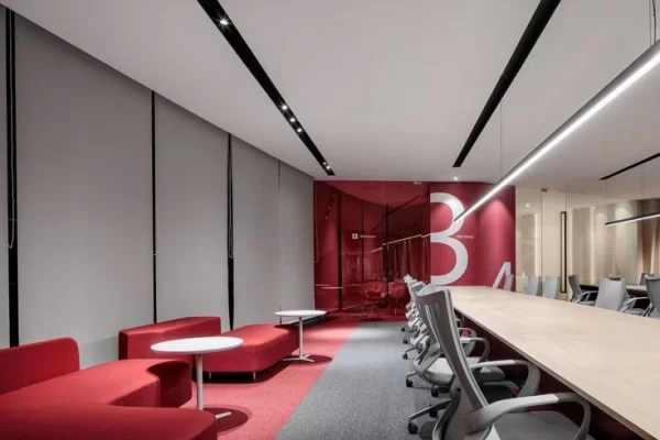 Red color themed office design