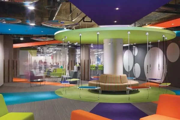 Vibrant color office breakout area