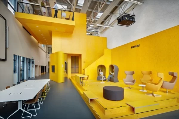 Yellow color themed breakout area