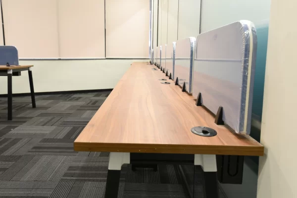 YesssWork linear table desk with blue partition