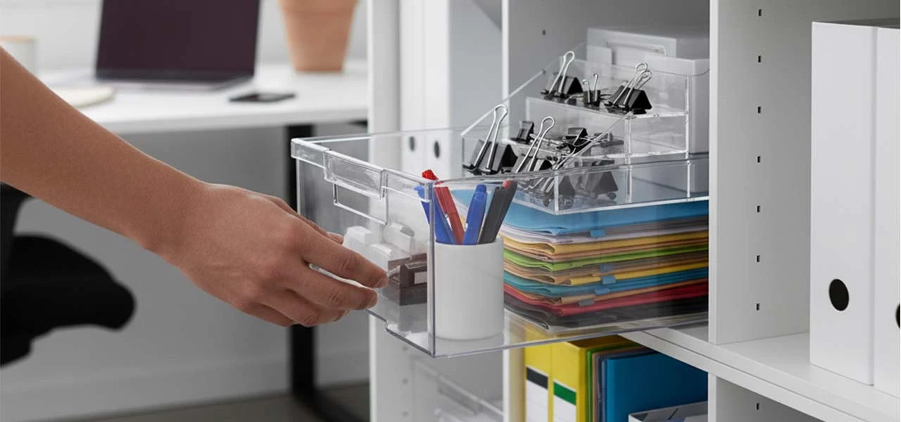 Modular storage cabinets for organised office files and supplies