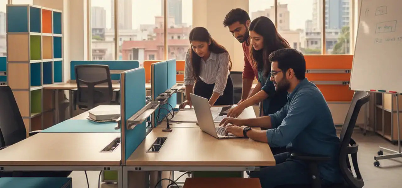 Affordable modular office furniture setup for startups by Vlite Furnitech