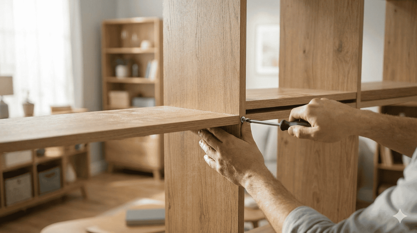 Technician maintaining modular office furniture panels