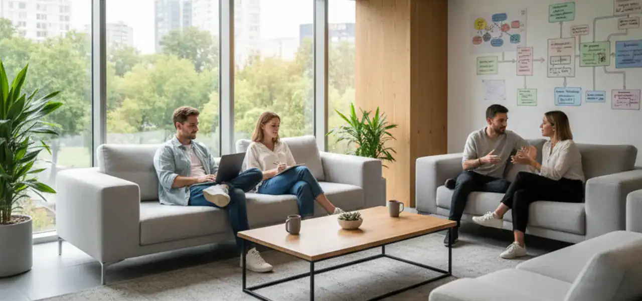 Modern office sofa set enhancing workplace comfort and collaborative seating area